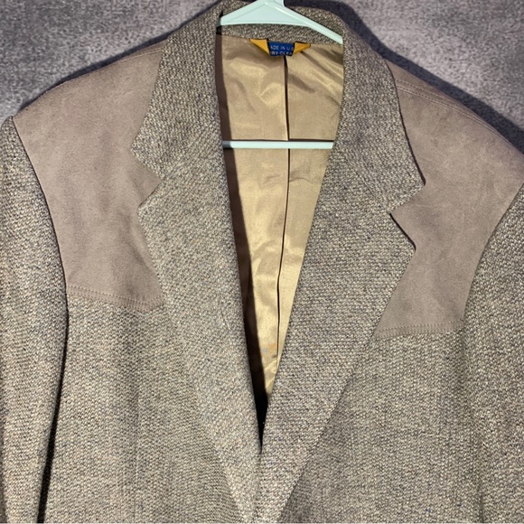 VTG Pendleton Brown Tweed Men's Sport Coat Blazer Wool Suede Patches Size 46 L - Picture 2 of 12